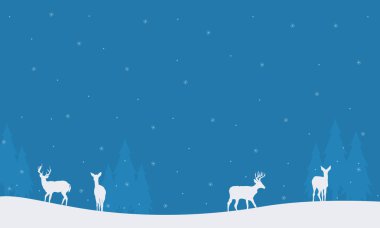 Çok geyik sahne Noel kış siluetleri