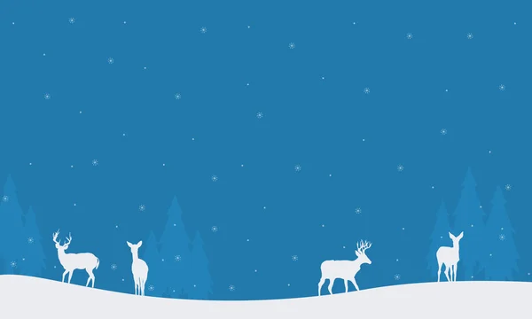 Beaucoup de paysages de cerfs silhouettes d'hiver de Noël — Image vectorielle