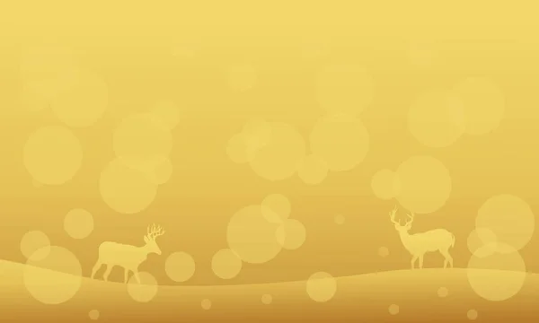 Silhouette von Hirschen auf gelbem Hintergrund Weihnachtslandschaft — Stockvektor