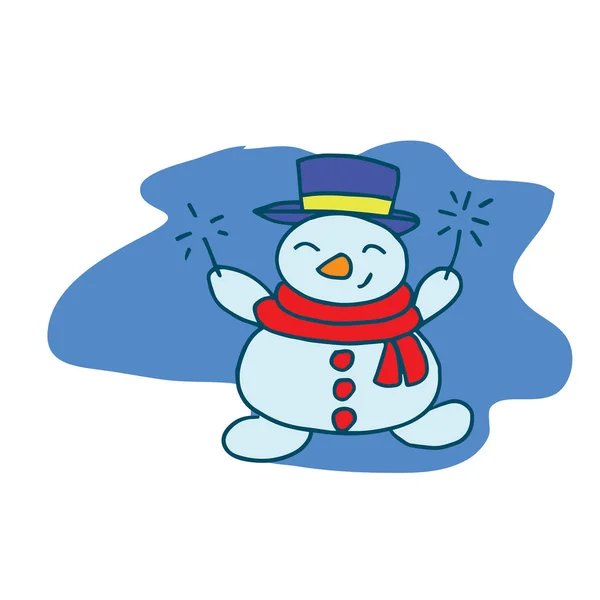 Cartoon snowman with firework Christmas — Stock Vector