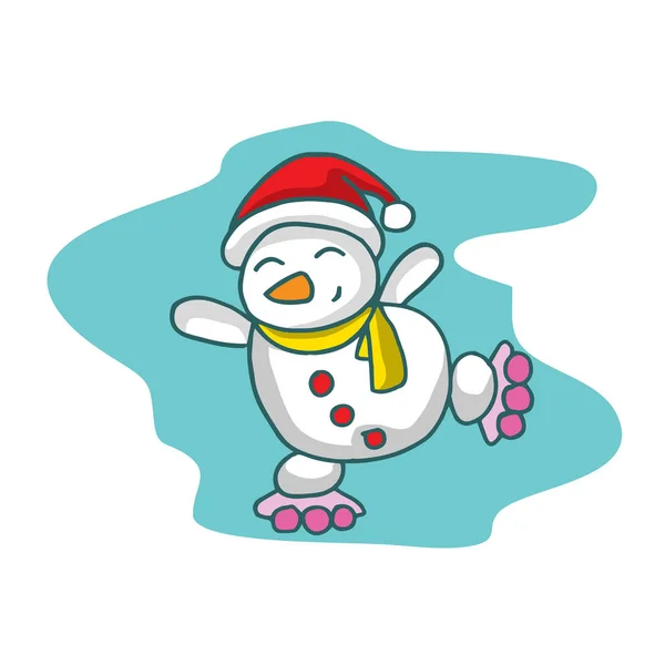 Cartoon snowman with roller skates Christmas — Stock Vector