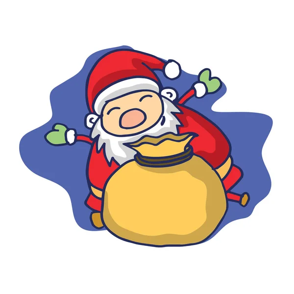 Weihnachtsthema mit Weihnachtsmann und Geschenktüte — Stockvektor