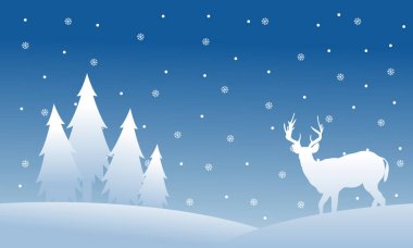 Ladin ve geyik Noel sahne siluet