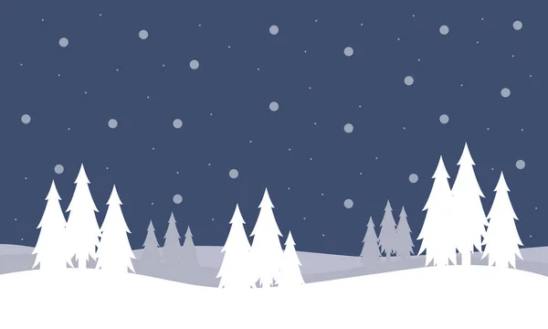 Paisaje navideño con árboles de siluetas — Vector de stock