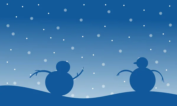 Boneco de neve cenário de Natal de silhuetas —  Vetores de Stock
