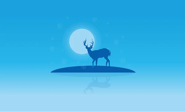 Siluet rusa dengan pemandangan Natal refleksi - Stok Vektor