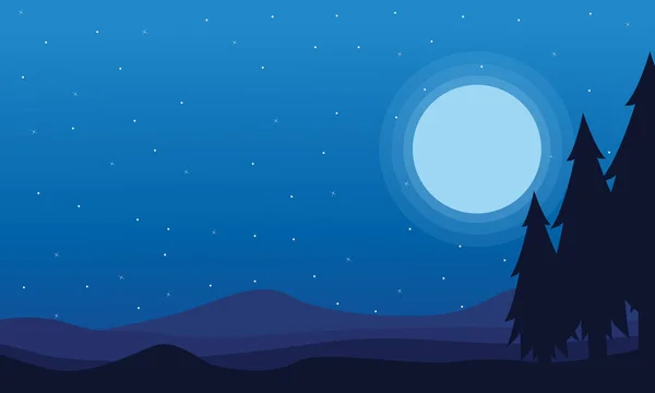 À noite Spruce e paisagem de colina de silhuetas — Vetor de Stock
