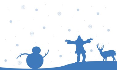 İnsanlar kardan adam ve geyik Noel silüeti