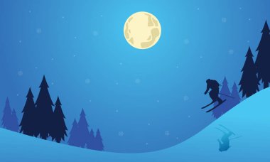 Vektör Noel insanlar kayakçı manzara ile
