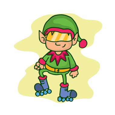 Christmas character elf roller skates clipart