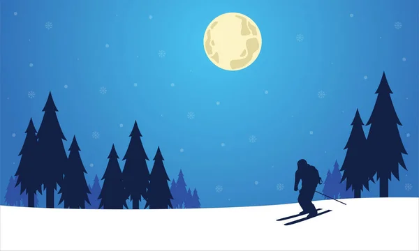 人スキーヤー冬クリスマスのシルエット — ストックベクタ