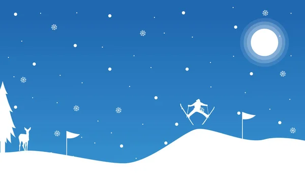 Paysage de Noël skiant sur neige — Image vectorielle