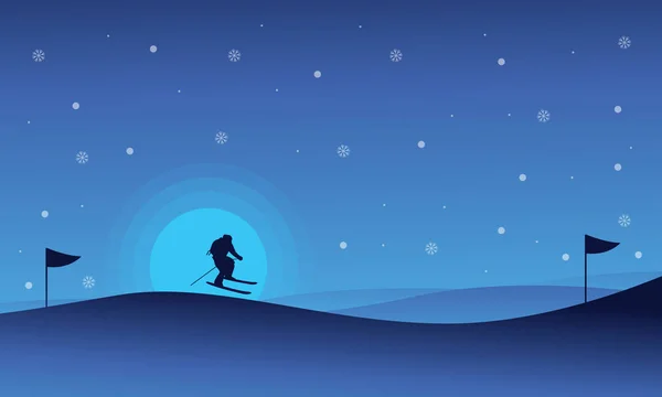 Pessoas felizes esqui esporte à noite paisagem — Vetor de Stock