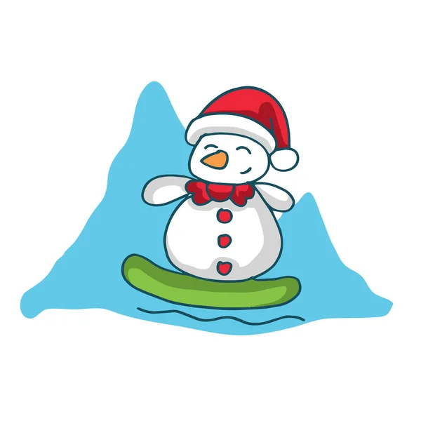 Snowman surf personnage Noël thème — Image vectorielle