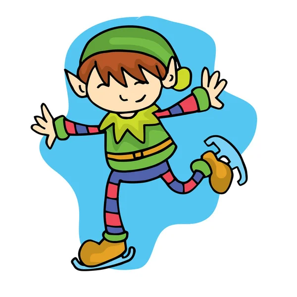 Bruslařské roztomilý kluk kreslené elf — Stockový vektor