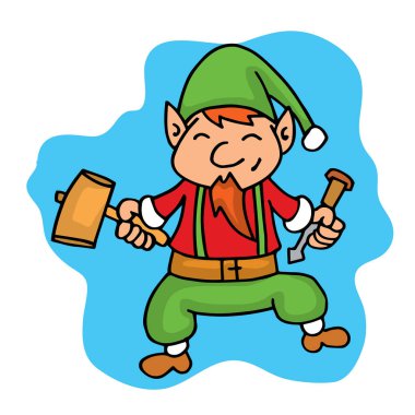 Çizgi film elf yardımcı çekiç Noel ile