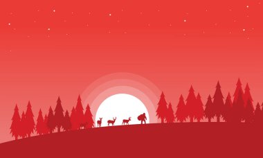 Noel Baba ve Ren geyiği manzara siluet