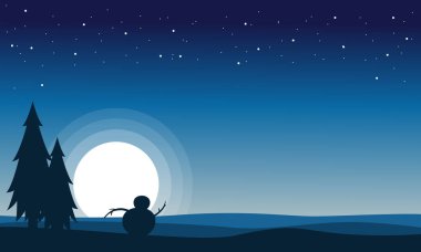 Gece kardan adam sahne siluetleri