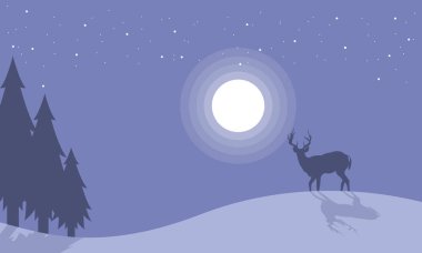 Gece sahne adlı bir Ren geyiği siluet