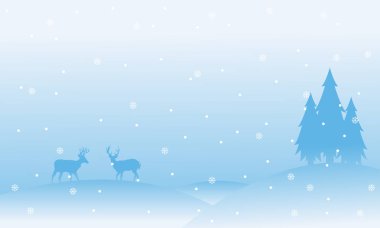 Noel sahne Ren geyiği ile kar manzara