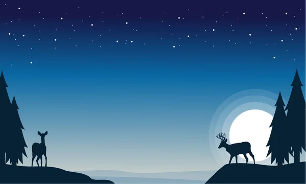 Pada malam hari rusa Natal pemandangan - Stok Vektor