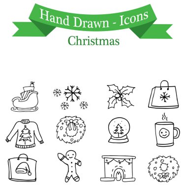 Noel simge vektör el çizmek ayarla