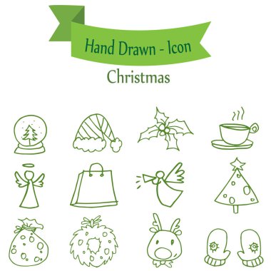 Koleksiyon stok yeşil Noel Icon set