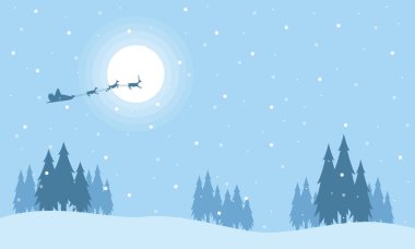 Santa ile tren üzerinde gökyüzü siluetleri Noel geyiği