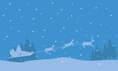 Tren geyik Noel manzara siluet