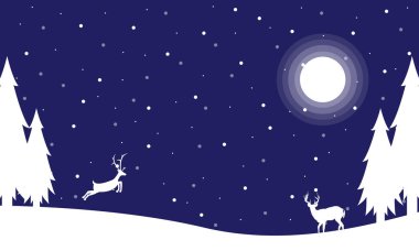 Ren geyiği ay Noel ile peyzaj