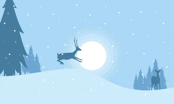 Un renne sur la colline paysage de Noël — Image vectorielle