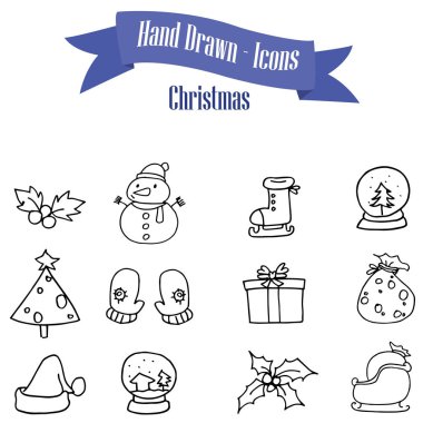 Noel nesne elle çizilmiş simgeler