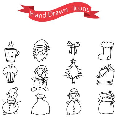 Elle Noel simgeleri çizilmiş ayarla