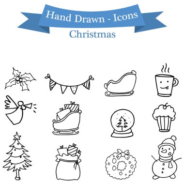 Elle çizilmiş Noel simgeler kümesi