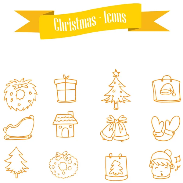 Yellow icon set of Christmas — Stock Vector