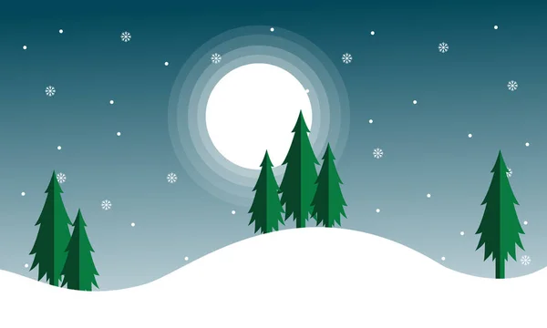 Vánoční krajina s smrk a měsíc — Stockový vektor