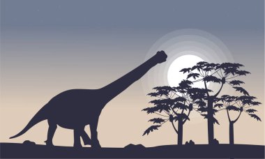 Argentinosaurus ve tre siluetleri peyzaj