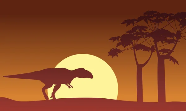 Bij zonsondergang Mapusaurus landschap silhouetten — Stockvector