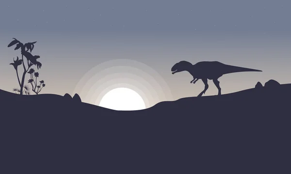 Mapusaurus op het landschap van de heuvel van silhouetten — Stockvector