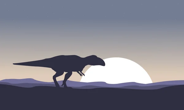 Illustratrion van mapusaurus bij nacht landschap silhouetten — Stockvector