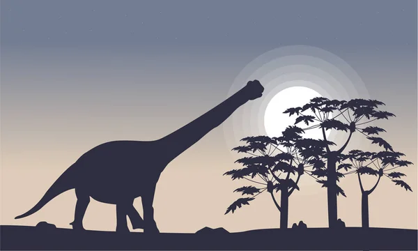Paisagem de chalosaurus e tre silhuetas — Vetor de Stock