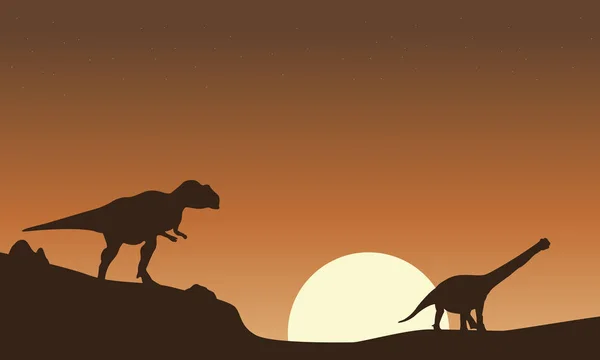 Silhouet van mapusaurus en argentinosaurus landschap — Stockvector