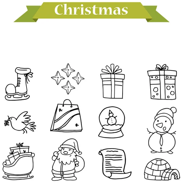 Icons of Christmas with hand draw — Stock Vector