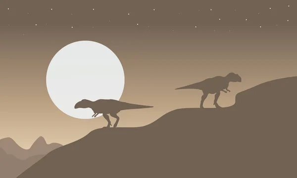Silhouet van mapusaurus met grote maan landschap — Stockvector