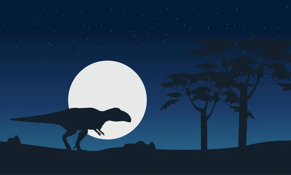 Mapusaurus sur la colline la nuit silhouettes de paysages — Image vectorielle