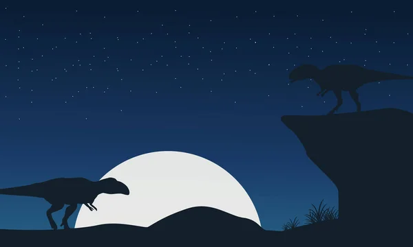 Paysage de silhouettes de dinosaures mapusaures — Image vectorielle