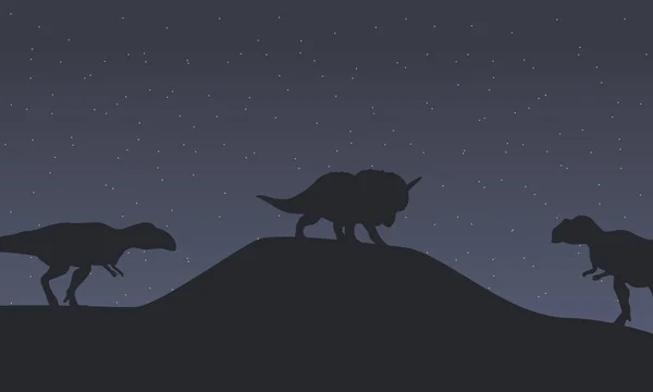 Silhouette de mapusaure et tricératops décor de dinosaures — Image vectorielle