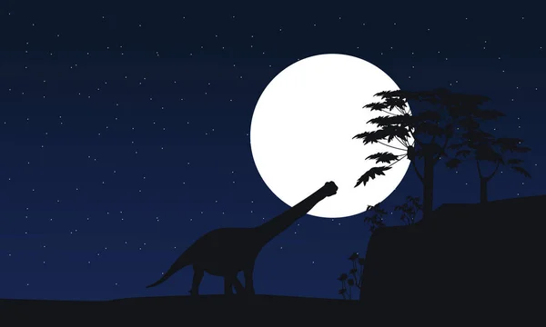 Argentinosaurus bei Nacht Landschaft Silhouetten — Stockvektor