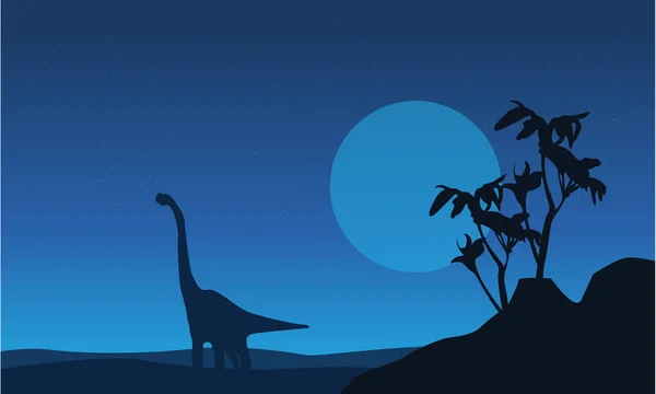 Silhouette de brachiosaure dans le paysage nocturne — Image vectorielle