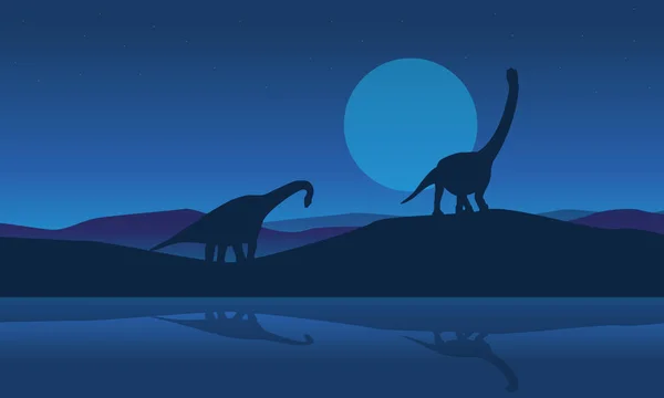 Silhouette de brachiosaure sur des paysages riverains — Image vectorielle